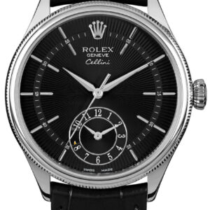Cellini Dual Time Black Dial 18k White Gold Men's Watch 50529-0007