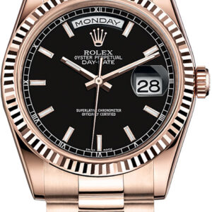 Day-Date 36 Black Dial Fluted Bezel Gold Watch 118235-0004