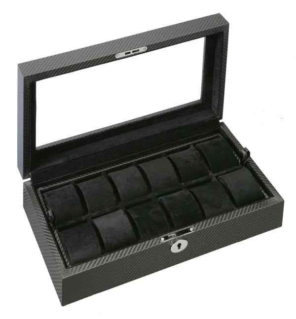 diplomat 12 piece carbon fiber watch box red accent stitching diplomat 12 piece carbon fiber watch box red accent stitching