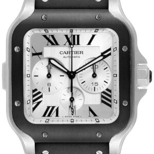 santos de cartier chronograph silver dial black rubber mens watch wssa0017