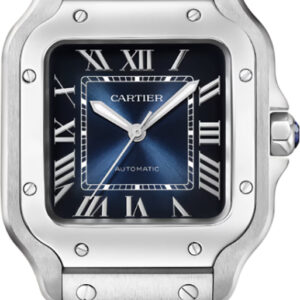 santos de cartier medium blue dial womens watch wssa0063