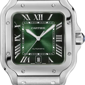 santos large stainless steel green dial mens watch wssa0062