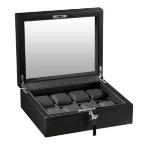 volta 8 carbon fiber watch box with glass top