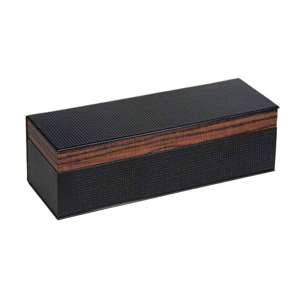 5 slot flip top carbon fiber watch box with wood grain trim 5 slot flip top carbon fiber watch box with wood grain trim