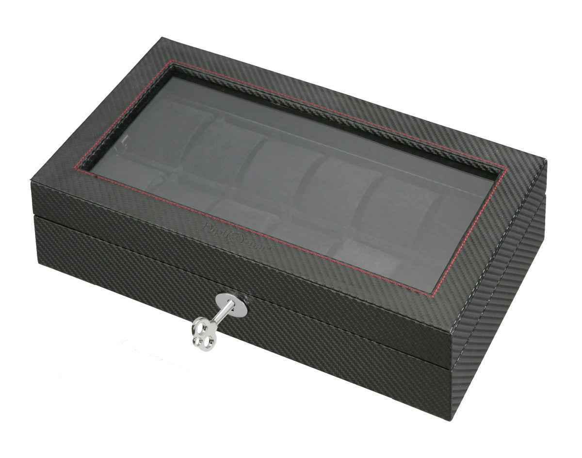 diplomat 12 piece carbon fiber watch box red accent stitching diplomat 12 piece carbon fiber watch box red accent stitching