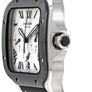santos de cartier chronograph silver dial black rubber mens watch wssa0017