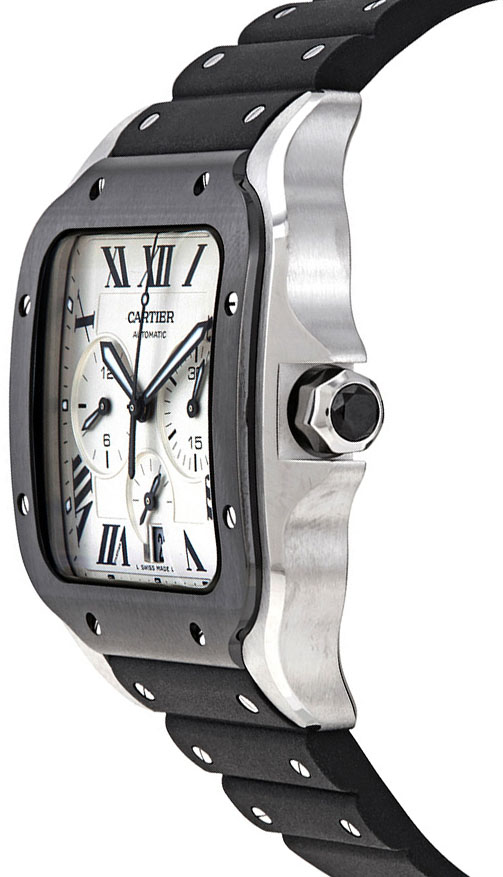 santos de cartier chronograph silver dial black rubber mens watch wssa0017 santos de cartier chronograph silver dial black rubber mens watch wssa0017